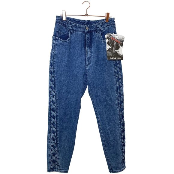 Vintage Denim Republic High Waisted Jeans Tapered Leg Braided Side New